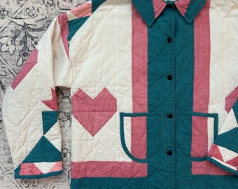 Handmade Upcycled Heart Patchwork Quilt Jacket