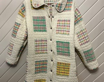 Handmade Vintage Plaid Quilt Jacket with Snap Closure