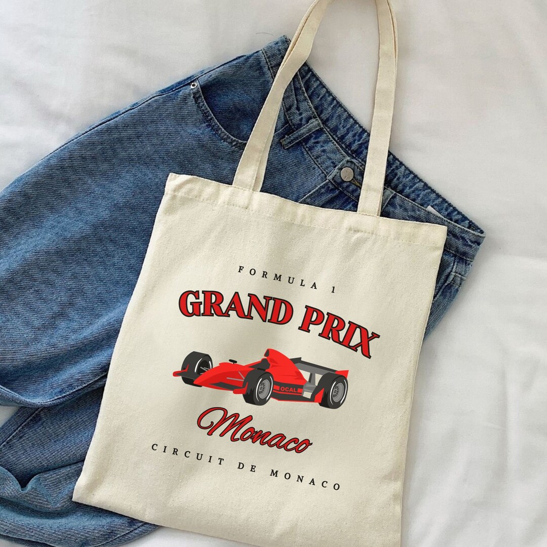 モナコグランプリトートバッグ：F1レーシング、コットンキャンバス 