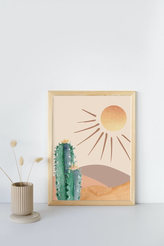 Cactus Boho Print, Sun Print, Art Deco Wallpaper, Bohemian Art, Cactus and  Sun, Room Wall Art, Boho Art, Living Room Print, Bookshelf Decor - Etsy