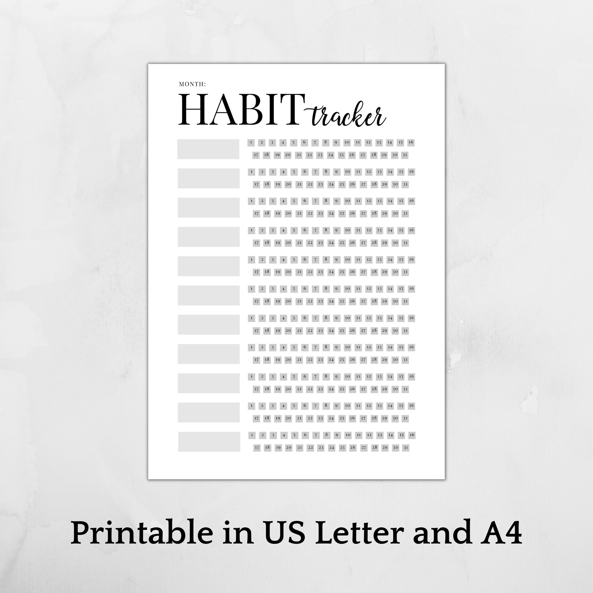 31 Day Habit Tracker Monthly Tracker Printable and Fillable PDF US ...