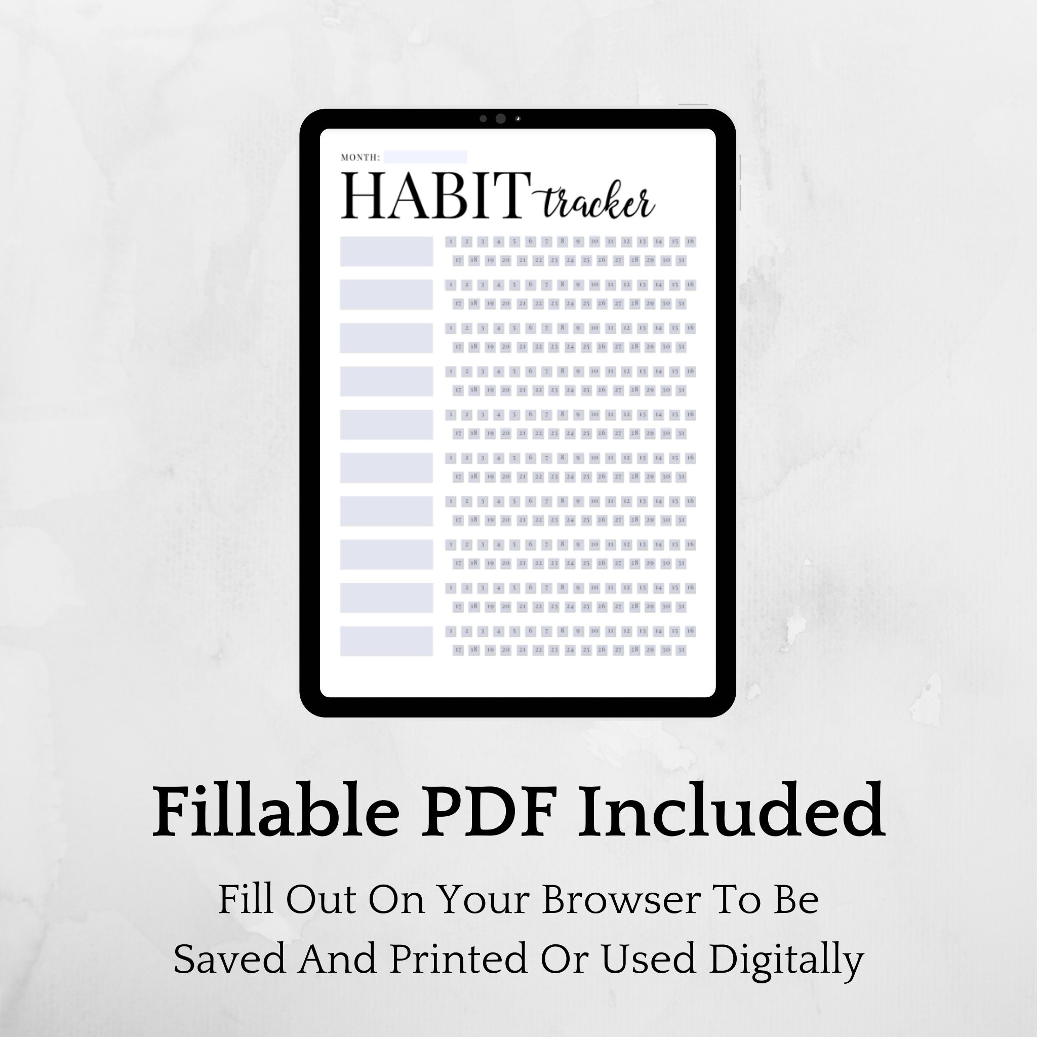 31 Day Habit Tracker Monthly Tracker Printable and Fillable PDF US ...