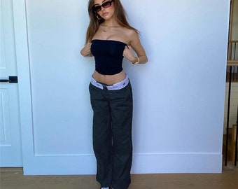 Madison Beer Casual Low Waist Sports Pants, Casual Color Block Zipper Slim Pants, Y2k Fashion Pants