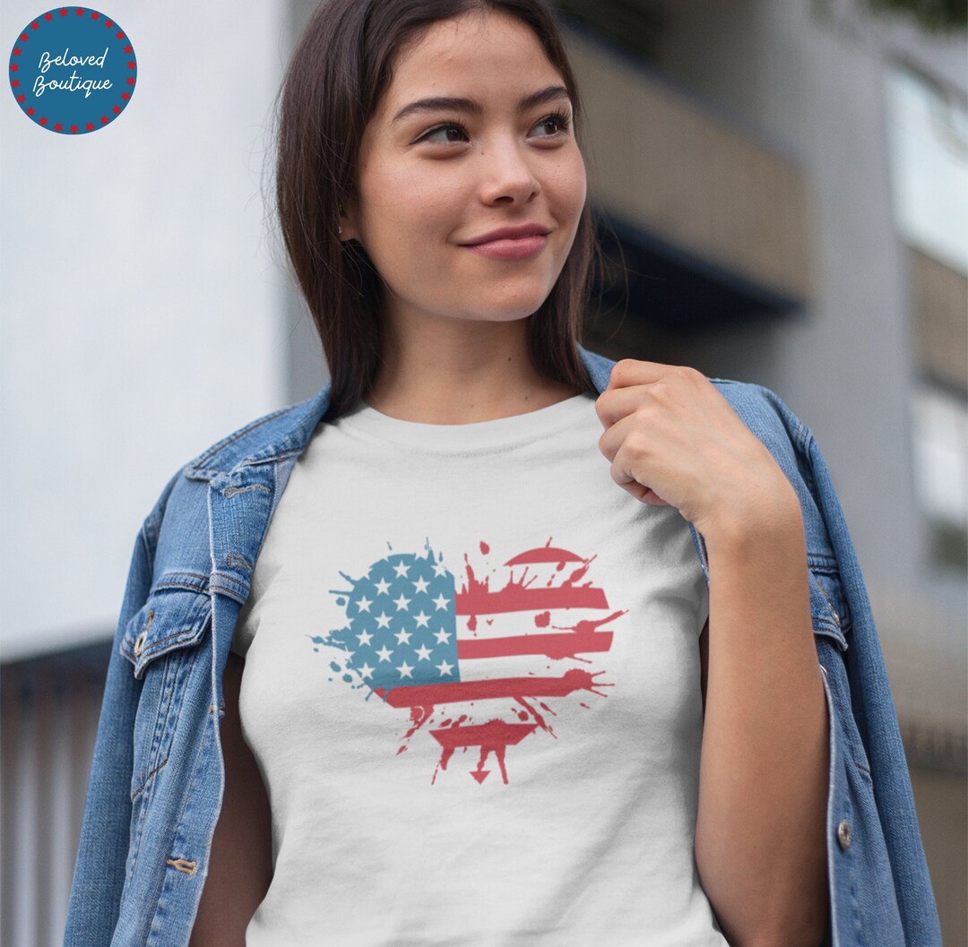 American Flag Heart Short Sleeve Tee Unisex Fit Fourth Of Etsy