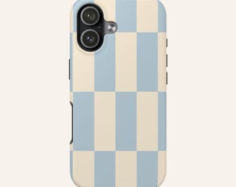Funda para teléfono con diseño de tablero de ajedrez azul y beige / Funda protectora de doble capa