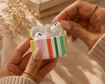 Funda para AirPods con rayas pastel de colores / Rayas arcoíris retro