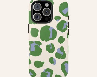 Funda protectora resistente de doble capa con estampado de leopardo verde lavanda