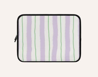 Funda para portátil con rayas pastel / Líneas verticales lavanda y menta