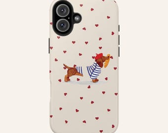 Funda para iPhone con estampado de corazón de perro salchicha / Regalo para amantes de los perros franceses, funda protectora de doble capa para teléfono