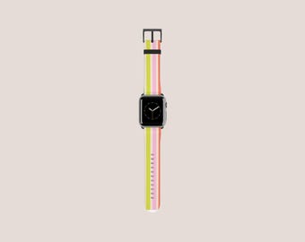 Correa de Apple Watch con rayas de arcoíris en tonos pastel / Correa minimalista de elastómero térmico
