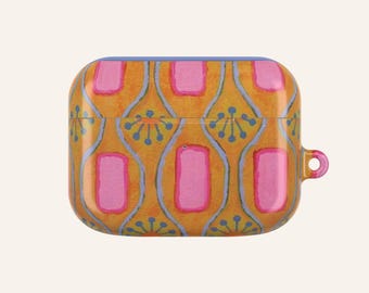 Estuche para AirPods con diseño geométrico rosa y naranja con diseño de mosaico retro