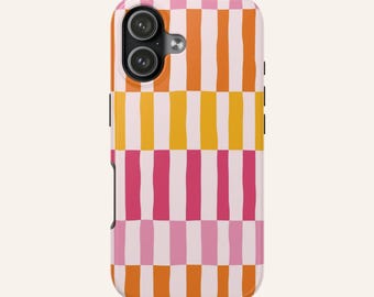 Funda para teléfono con estampado de cuadros y bloques de color / Rosa Naranja Amarillo