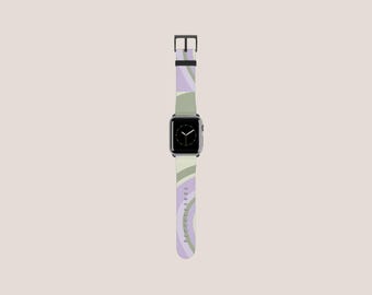 Correa de reloj con estampado abstracto en espiral / Rayas curvas en color lavanda y verde salvia