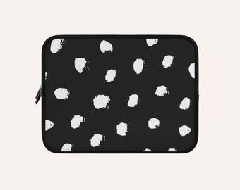 Funda para portátil con estampado de dálmata negro / Funda protectora de lunares