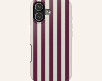 Funda resistente para teléfono con rayas verticales color crema y granate / Protección MagSafe