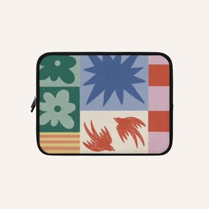 Funda para portátil estilo patchwork retro / Funda para MacBook con estampado abstracto de pájaros florales