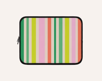 Funda para portátil con rayas verticales de colores / Verde pastel, rosa y coral