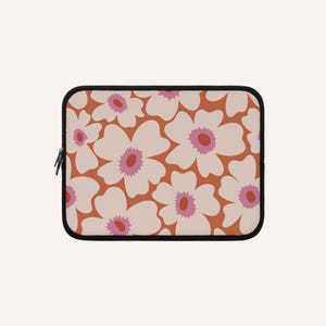 Funda para portátil con estampado floral retro / Funda para MacBook con margaritas rosas y melocotón, bolsa acolchada de neopreno.