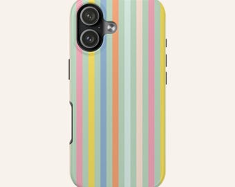 Funda resistente para teléfono con rayas pastel / Rayas verticales de estilo retro