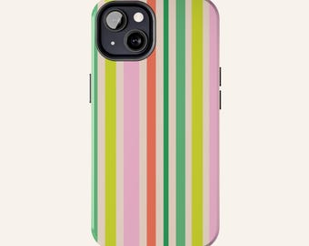Funda protectora resistente de doble capa con rayas de arcoíris en tonos pastel