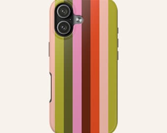 Funda para iPhone con rayas retro / Funda protectora resistente con diseño de líneas de atardecer coloridas