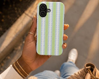 Funda para teléfono con estampado de rayas verdes pastel / Funda protectora de doble capa