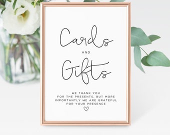 Cards and Gifts Sentimental Printable Sign, Instant Download, Minimalist Wedding Decor