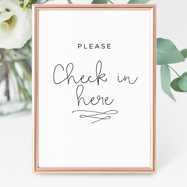 Please Check In Here Printable Sign, Instant Download, Minimalist Wedding Decor, DIY Event Printables, Registration, Modern Wedding