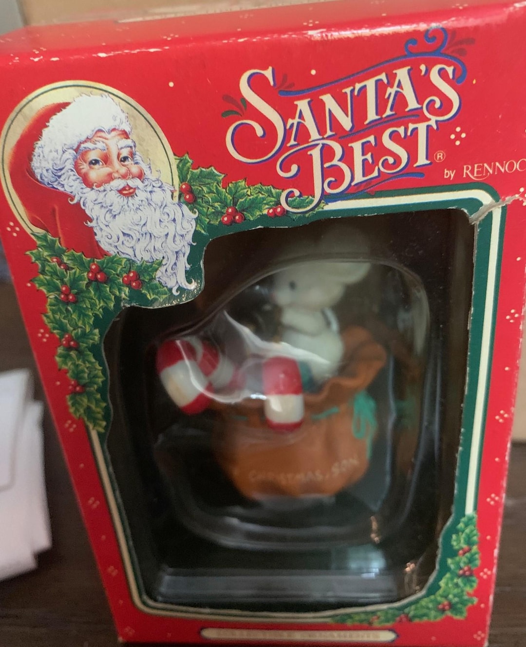 Santa's Best Collectible Christmas Ornament mouse in Gift Bag Never