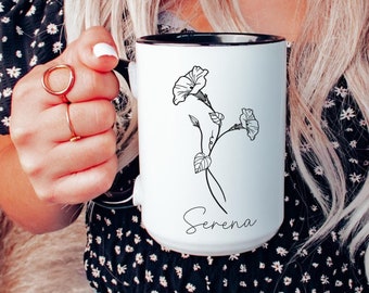 September Birth Month Flower Mug, Custom Birth Flower Mug, Morning Glory Mug, September Birthday, Custom Flower Name Mug, Gift for Mom