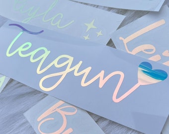 HOLOGRAPHIC NAME STICKER Tumbler Name Sticker for Water Bottle Name Tag Bachelorette Party Name Sticker Wedding Cup Vinyl Decal Car Laptop