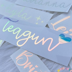 HOLOGRAPHIC NAME STICKER Tumbler Name Sticker for Water Bottle Name Tag Bachelorette Party Name Sticker Wedding Cup Vinyl Decal Car Laptop