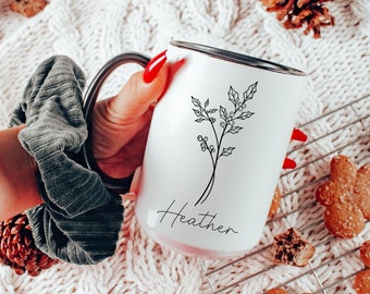 December Birth Flower Gift, Custom Birth Flower Mug, Holly Mug, Personalized Birth Flower Gift, December Birthday Gift for Best Friend