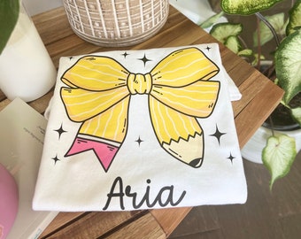 Custom Back to School Shirt Kindergarten First Day of School Shirt Personalized First Grade Shirt Trendy Coquette Kids Shirt Pre-K preschool