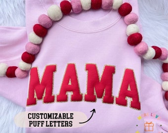 Mama Sweatshirt with Kid Name, Mama Crewneck Sweatshirt, Embossed Mama Sweatshirt, Puff Mama Crewneck, New Mom Gift, Baby Shower Gift, Wife