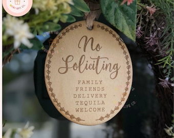 No Soliciting Sign Funny Custom Door Bell Sign Front Door Wreath Sign New Home Gift Ring Sign Do Not Disturb Hanging Wood Door Sign Privacy