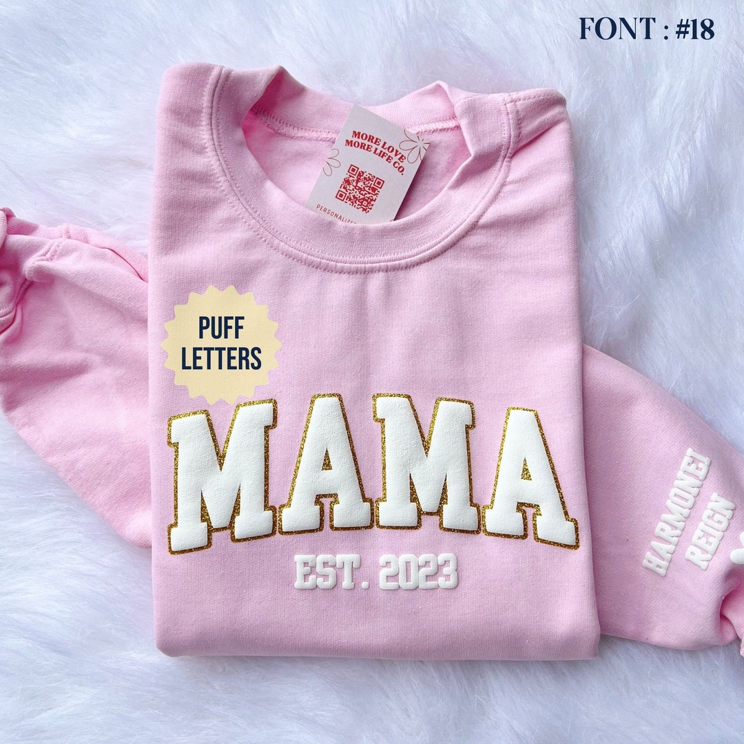 Mama Sweatshirt With Kid Name, Mama Crewneck Sweatshirt, Embossed Mama ...
