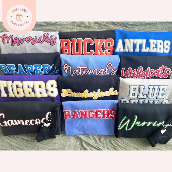 Custom Team Name Sweatshirt, School Mascot Shirt, Cheer Team Shirt, Custom College Puff Sweatshirt, School Spirit Shirt, Dance Team Sweater