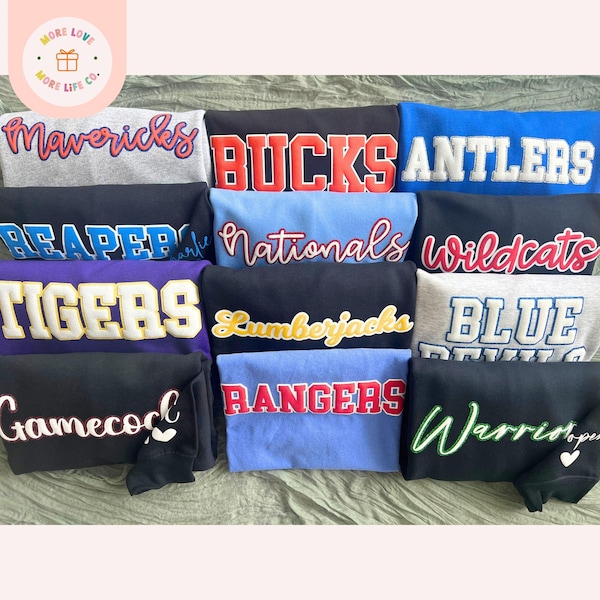 Custom Team Name Sweatshirt, School Mascot Shirt, Cheer Team Shirt, Custom College Puff Sweatshirt, School Spirit Shirt, Dance Team Sweater