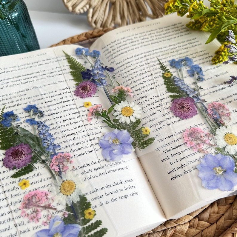 Bokmärke med pressade vildblommor - Torkade blommor Laminerade bokaccessoarer Present till läsare Bokälskare - Sidmarkör bild 3