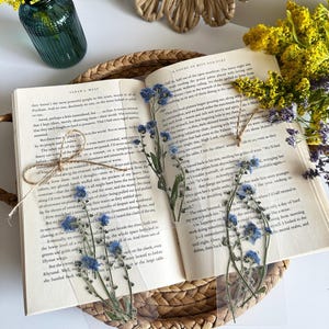 forget-me-not bookmark set | real dried flowers | for her | book accessories | reader | custom bookmarks | remembrance gift | something blue