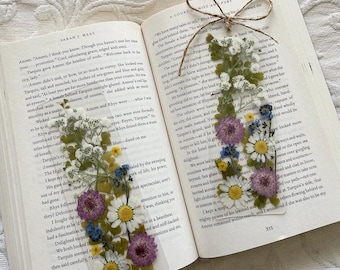 Marcapáginas de flores silvestres de primavera / flores secas reales / marcapáginas para mujeres / idea de regalo / marcapáginas con borla / club de lectura / marcapáginas personalizados