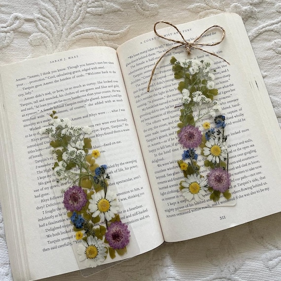 PROUSKY Lot de 2 marque-pages de fleurs pressées - En résine - Fleurs