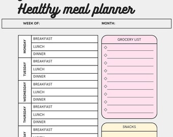 Digital Meal Planner and Grocery List | Customizable Weekly Meal Planner | Healthy Eating | Instant Download