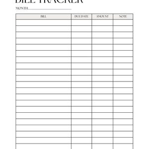 Simple Bill Tracker Sheet – Easy Budgeting Tool for Bills - Bill Tracker Printable – Organize Your Finances with Ease