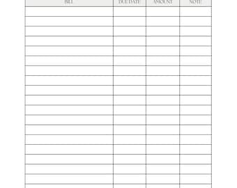 Simple Bill Tracker Sheet – Easy Budgeting Tool for Bills - Bill Tracker Printable – Organize Your Finances with Ease