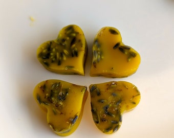 Heart-shaped Beeswax and Lavender Wax Melts -- package of 8  100% beeswax