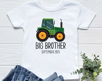 Big Brother T-Shirt, Big Brother Tractor T-Shirt, Big Brother T-Shirt, Big Brother TShirt, Pregnancy Announcement T-Shirt, Personalised Date