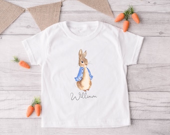 Personalised Name Bunny T-Shirt, Custom Peter Rabbit Baby Boy T-Shirt, Cute Easter Bunny T-Shirt, Personalised Easter Gift, Boys Easter Gift