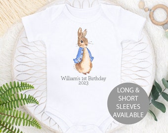 Personalised 1st Birthday Bodysuit, Custom Peter Rabbit Baby Boy Bodysuit, Cute Bunny Bodysuit, Personalised Birthday Gift, Custom Name